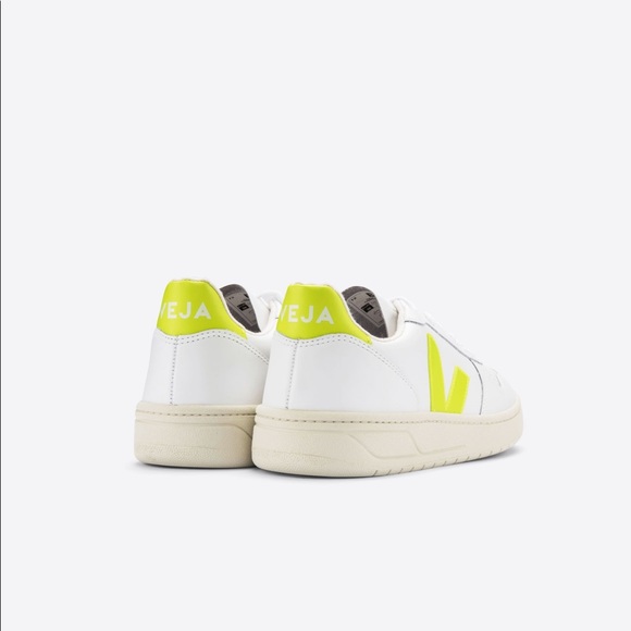 Veja V10 Leather White Jaune Fluo Sneakers Shoes - Picture 3 of 10